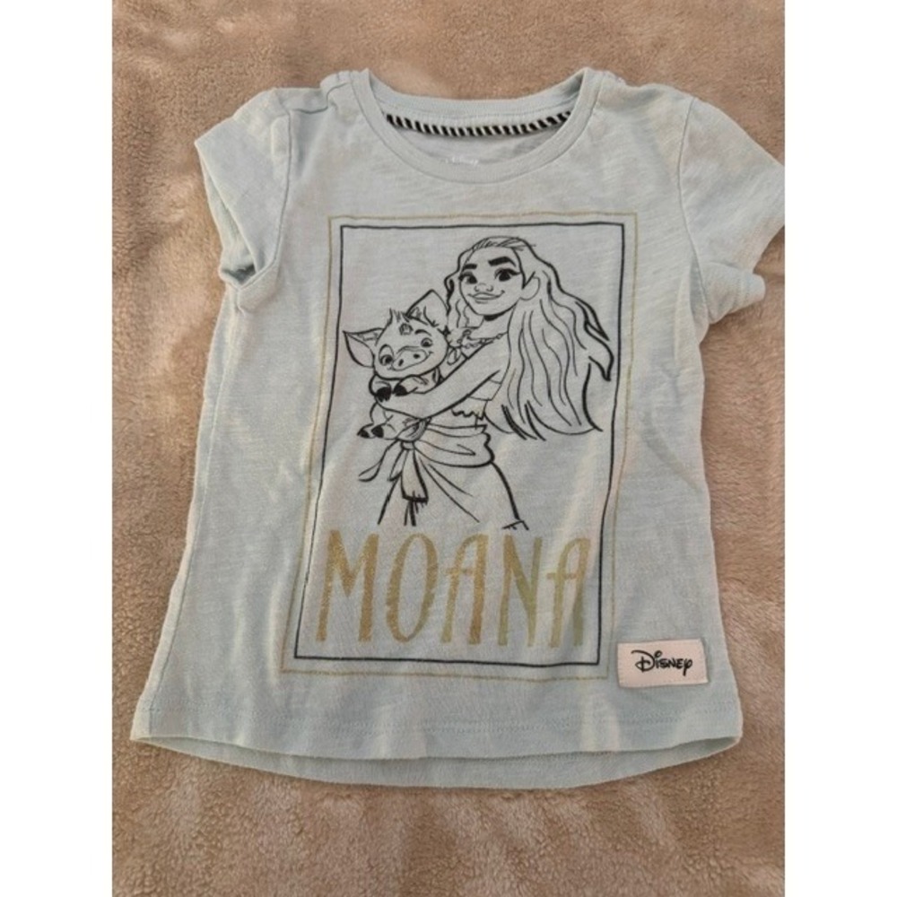 Disney Moana Pua Graphic T-Shirt Kids 2T Lt Blue Gold Glitter Short Sleeve Tee